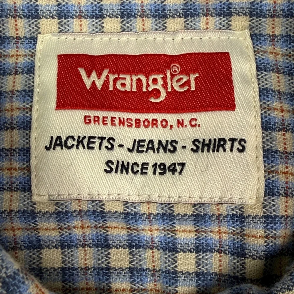Wrangler Western Shirt Mens L Blue Plaid Stretch Cowboy Button Up Workwear